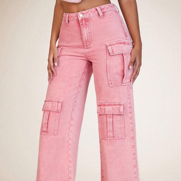 Pink Preppy Womens Flap Pocket Cargo Jeans - Picture 5 of 5